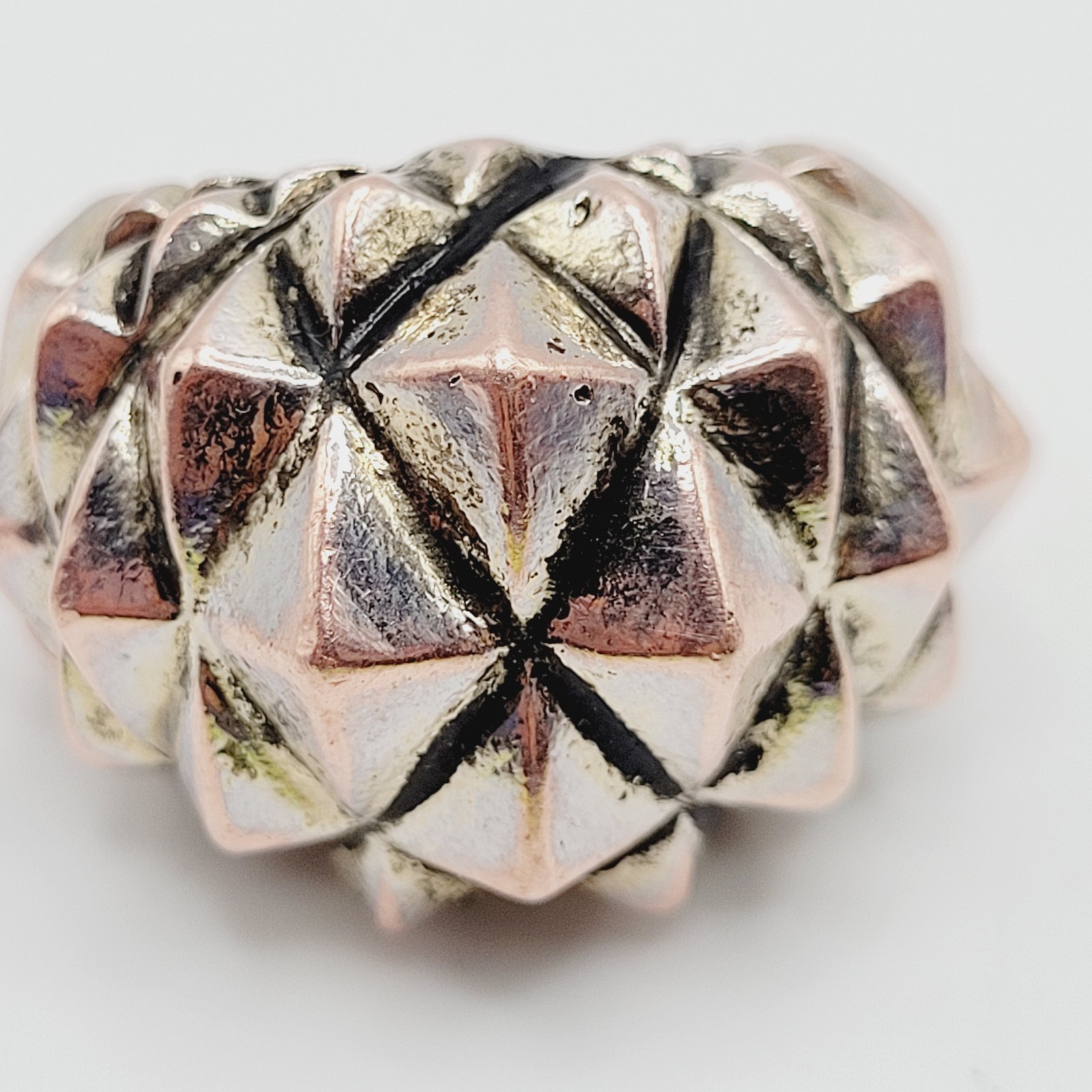 Brutalist Modernist Spike Geometric Pyramid Quilt Dome Mix Metal Tone Ring 6.5