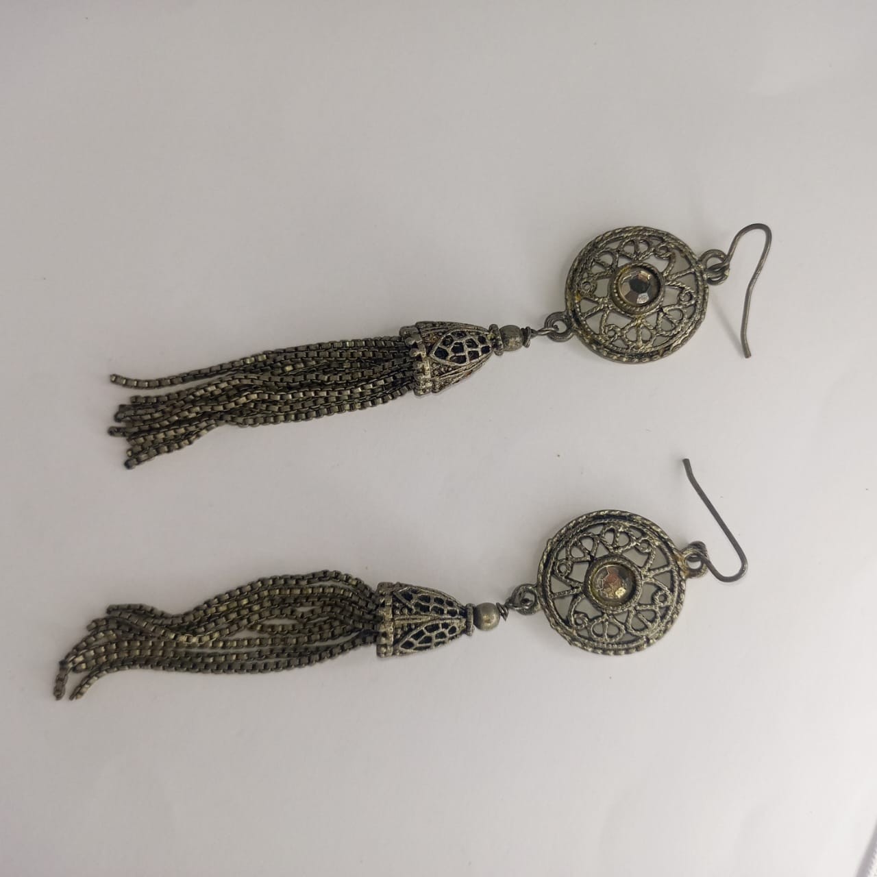 **Vintage Filigree Tassel Drop Earrings Silver Tone Statement Dangle Jewelry**