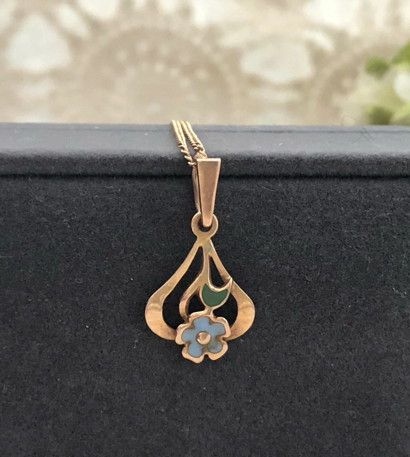 Lovely Vintage Eastern European Rose Gold 583 14K Pendant Enamel Women Jewelry