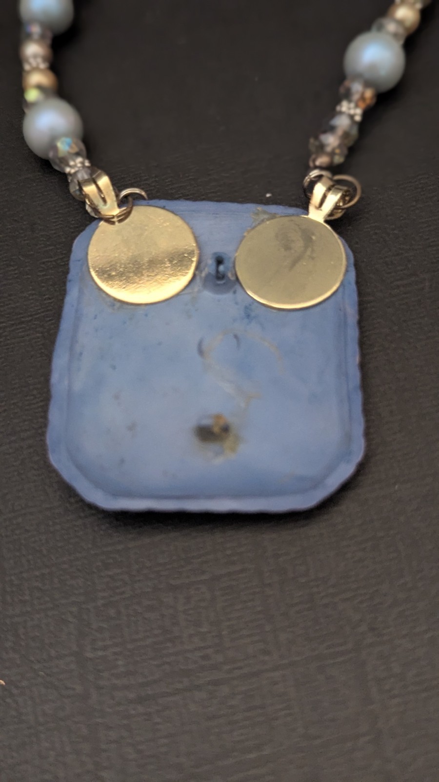 Vintage Light Blue Embossed Peacock Necklace – possibly Celluloid? With Earrings
