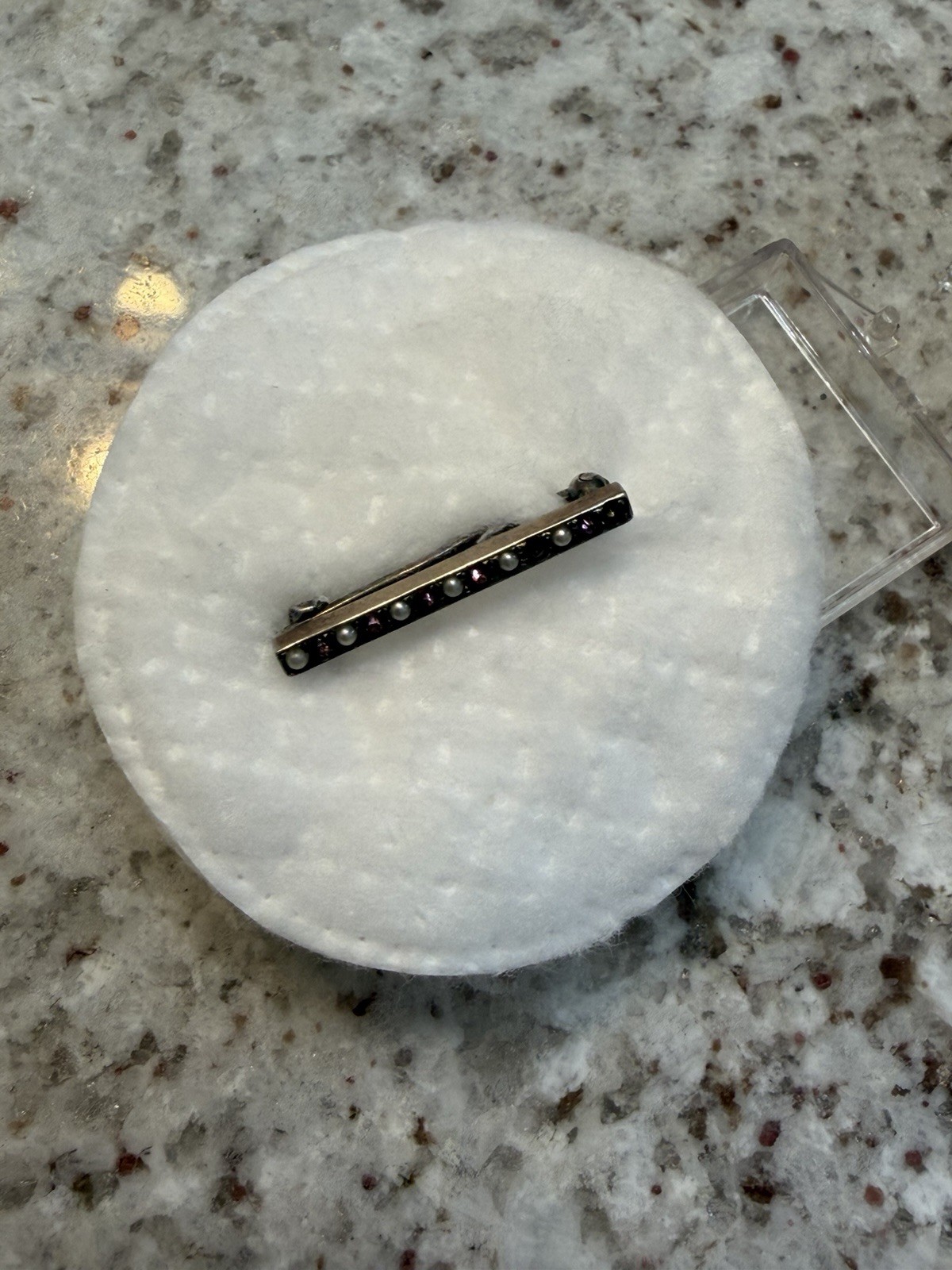 A tiny Vintage brooch silver bar pin from the Art Deco or Edwardian era.