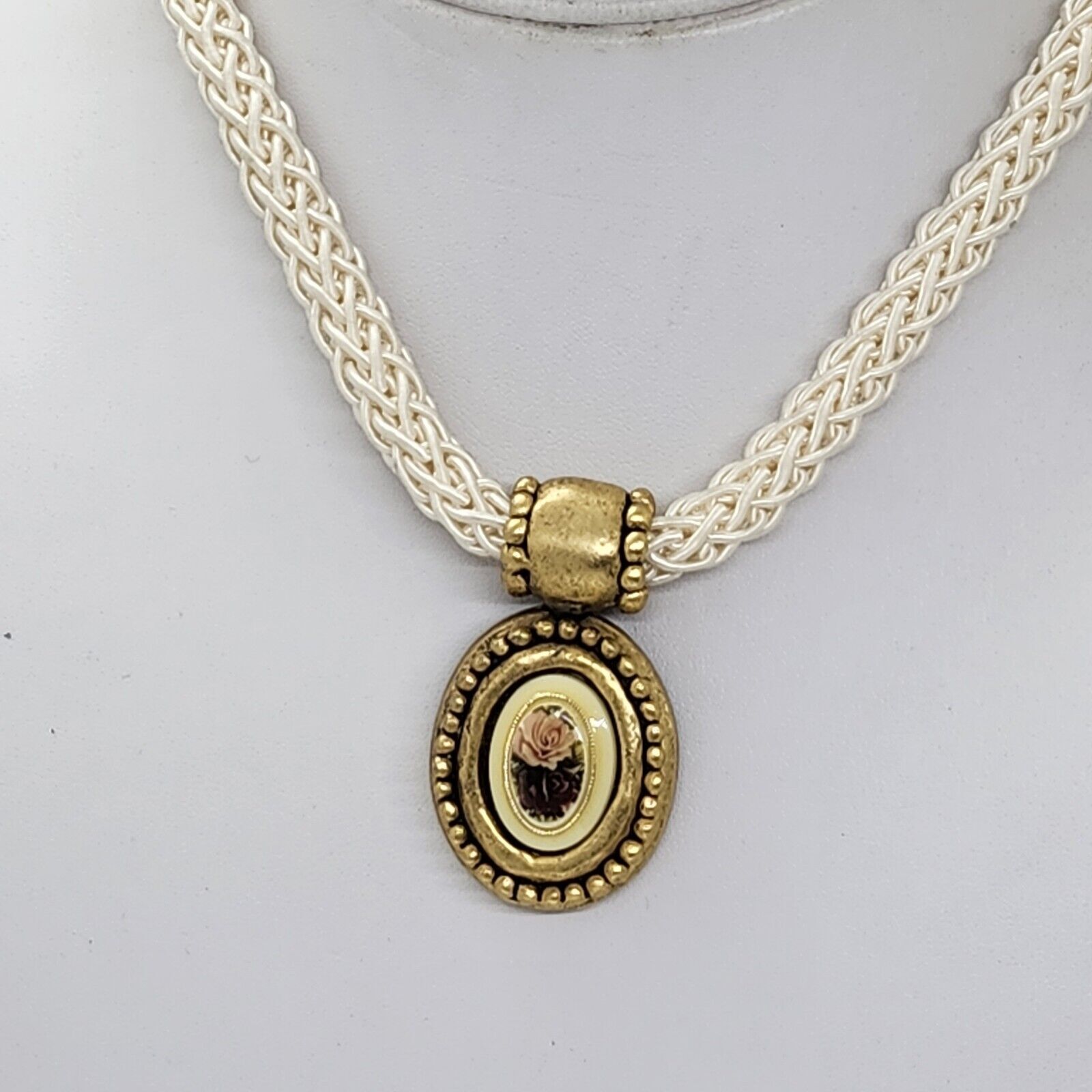 Rose Floral Design Vintage Inspired Necklace Signed EH