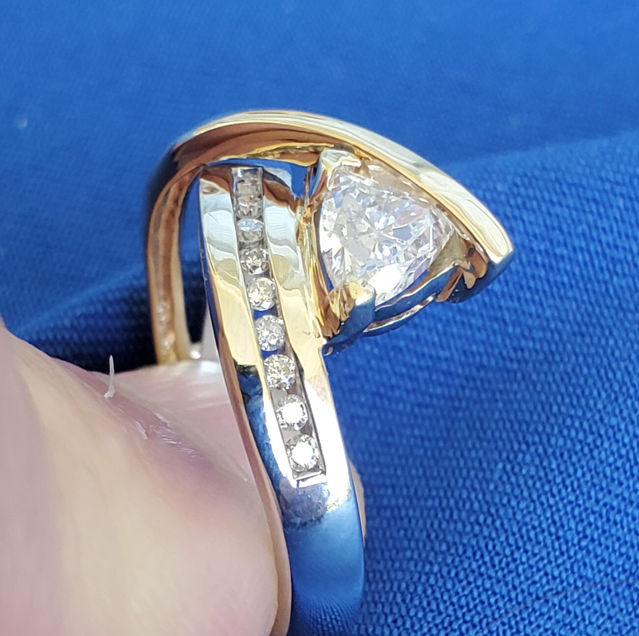 ORIGINAL EARTH MINED Triangle DIAMOND Engagement Ring SOLID 14K GOLD Solitaire 6