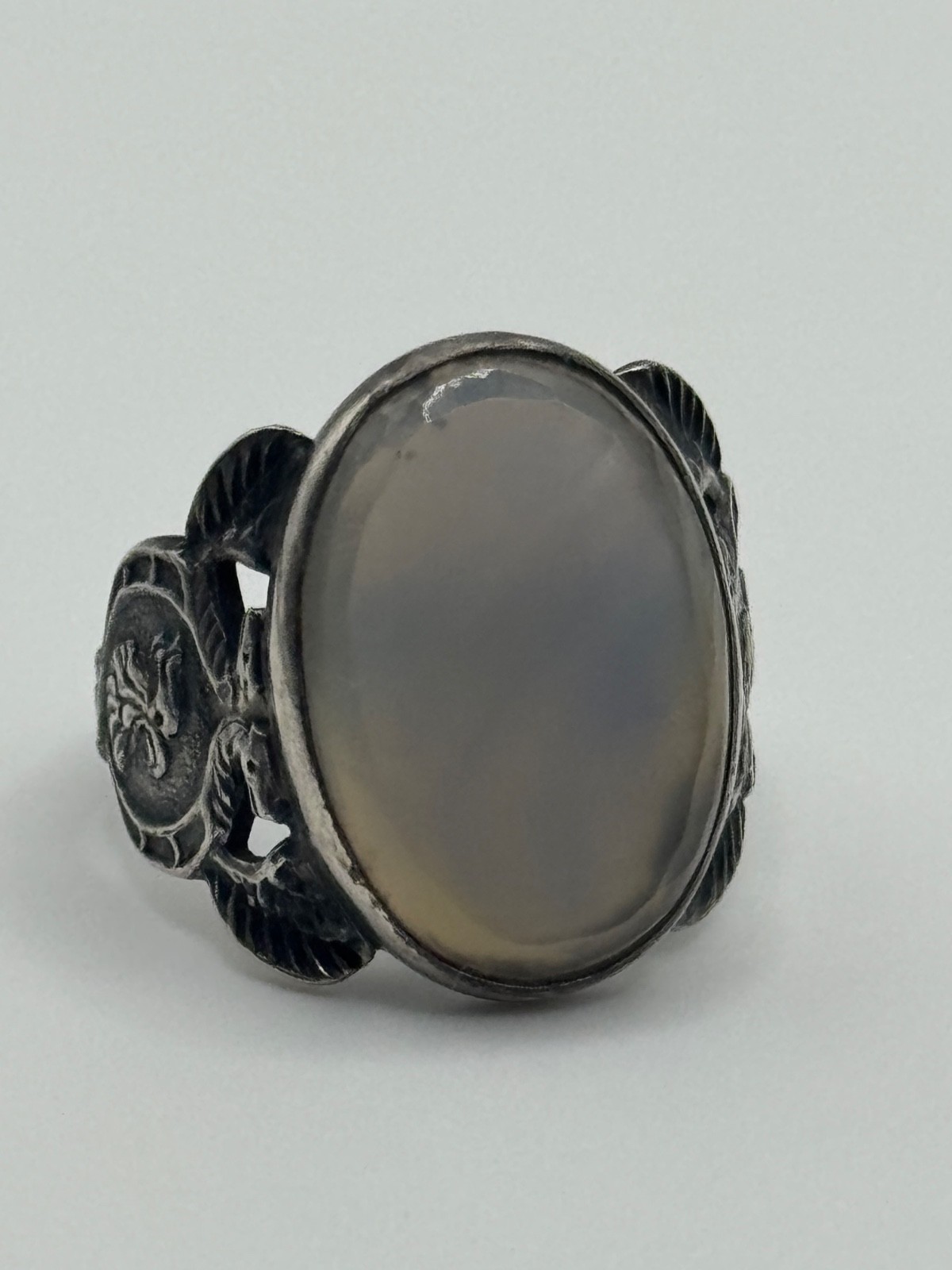Vintage Art Deco Egyptian Revival Sterling Silver Chalcedony Ring Size 5.5