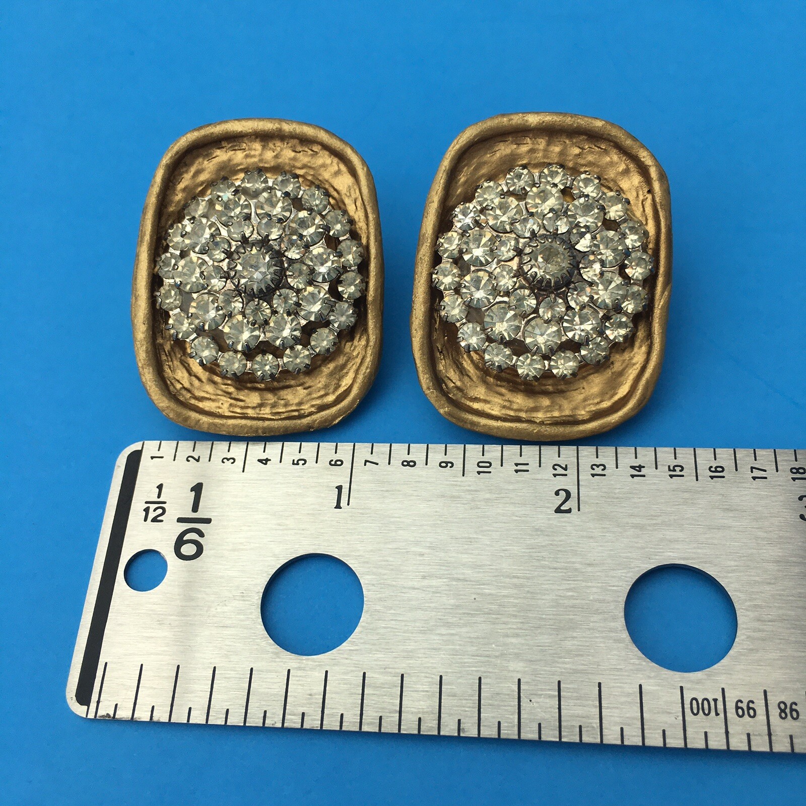 Vintage MCM JEFF LIEB Gold Earrings MID-CENTURY BRUTALIST DESIGN 72 Stones USA