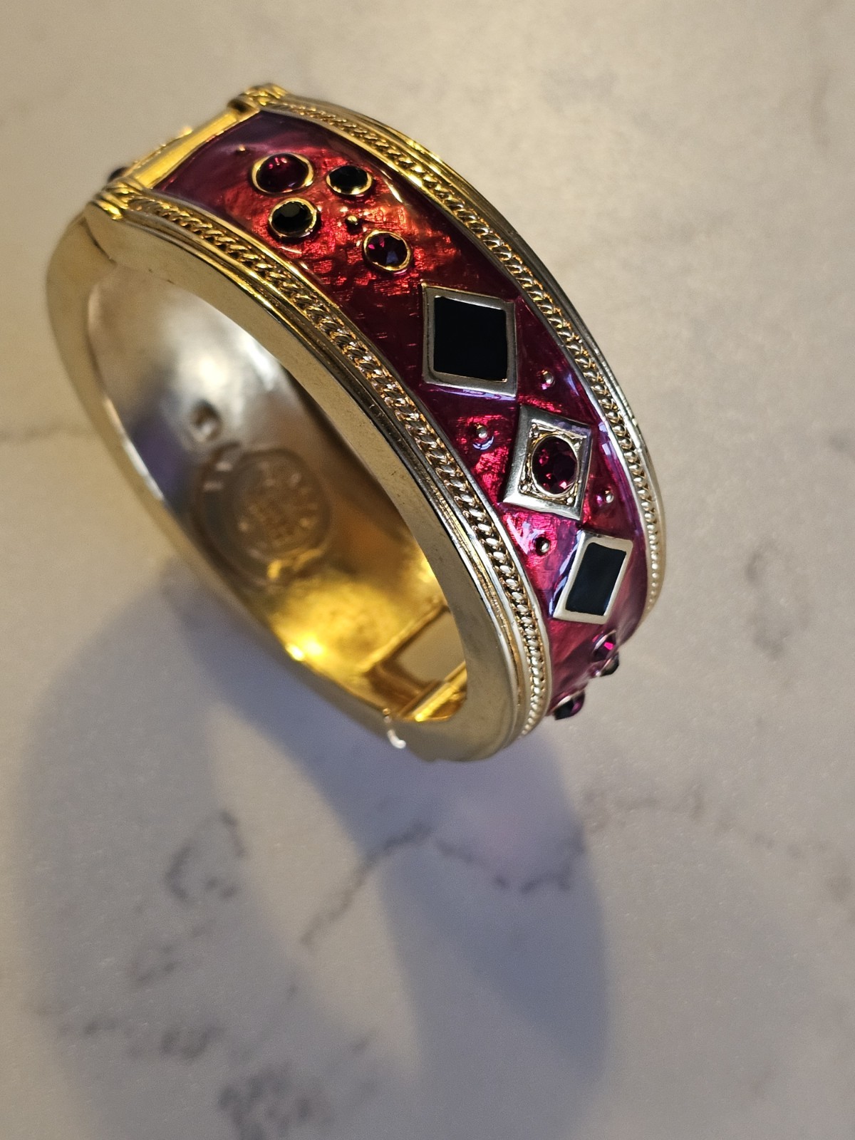 Berebi Limited Edition Gold-tone & Red Enamel w Rhinestone Bangle Bracelet