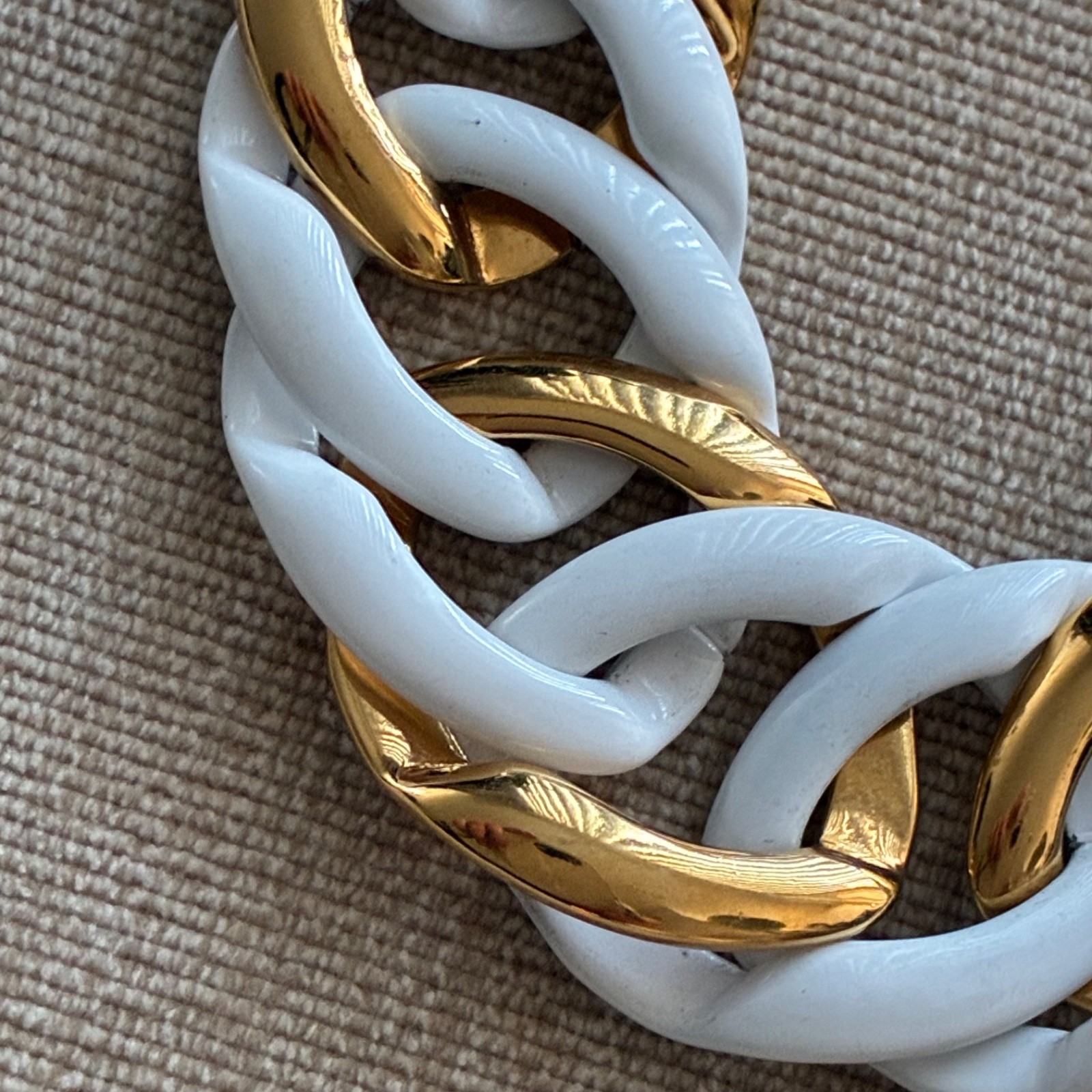 Napier Necklace Bracelet Set White Enamel & Gold Plated Chain Link Statement