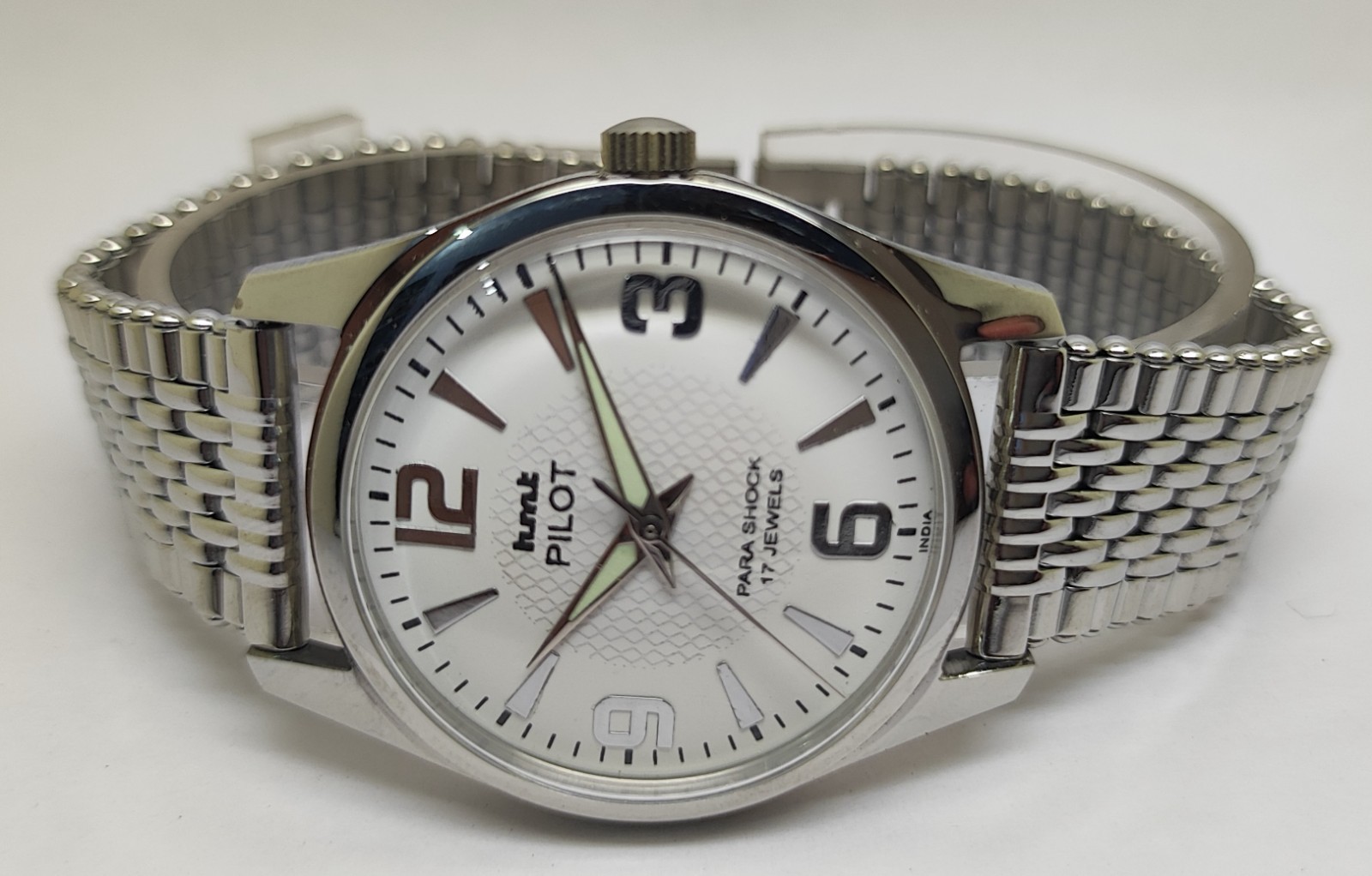 HMT Pilot Mechanical Hand Wound Watch White Dial Vintage Men’s Wristwatch