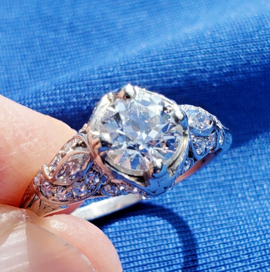 Original EARTH MINED DIAMOND Deco Engagement Ring Vintage PLATINUM Solitaire 2CT