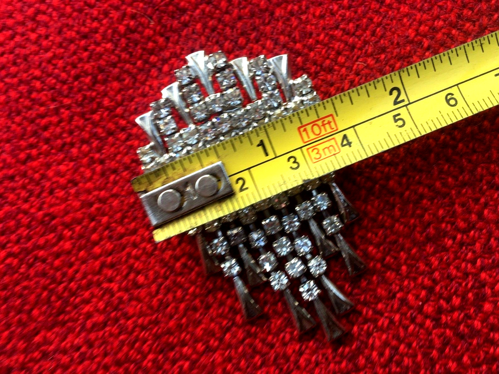 Vintage Brooch pin White stone glass 11 pendants USSR