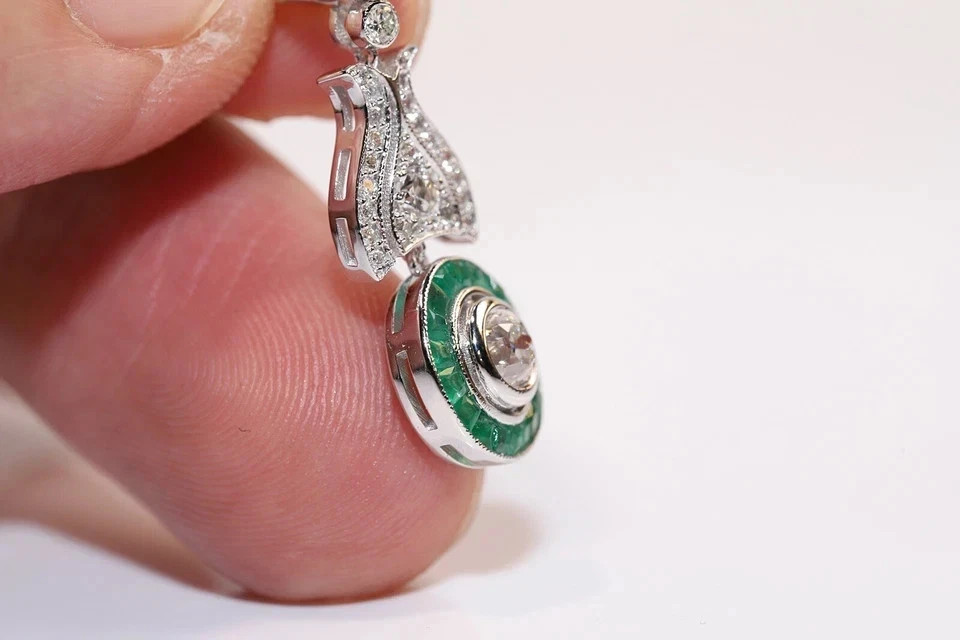 Art Deco Lab Created Diamond Wedding Antique Gift Earring 14K White Gold Finish