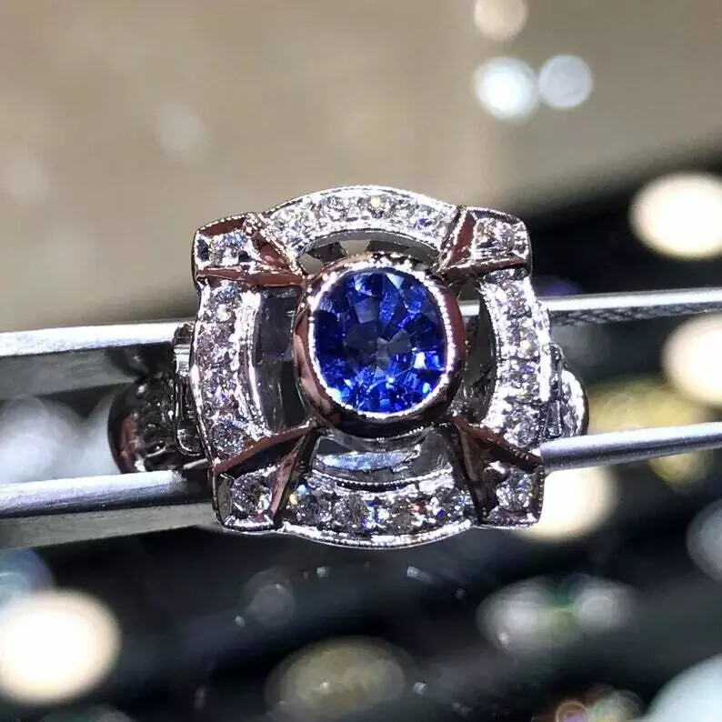 2.4Ct Art Deco Vintage Style Lab Created Sapphire 14K White Gold FN Wedding Ring