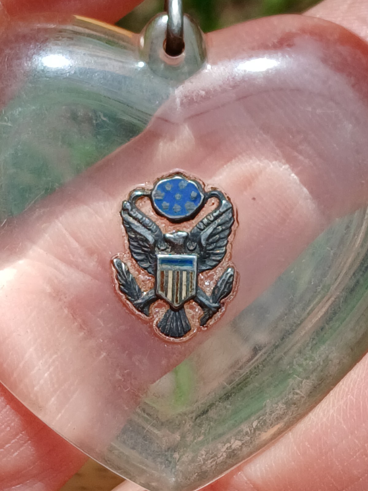 Vintage WWII Lucite Military Sweetheart Jewelry Pendant W/ US Shield Eagle Seal