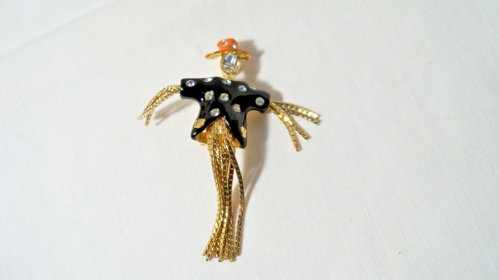 Whimsical Unique Scarecrow Enamel Rhinestone Brooch Pin