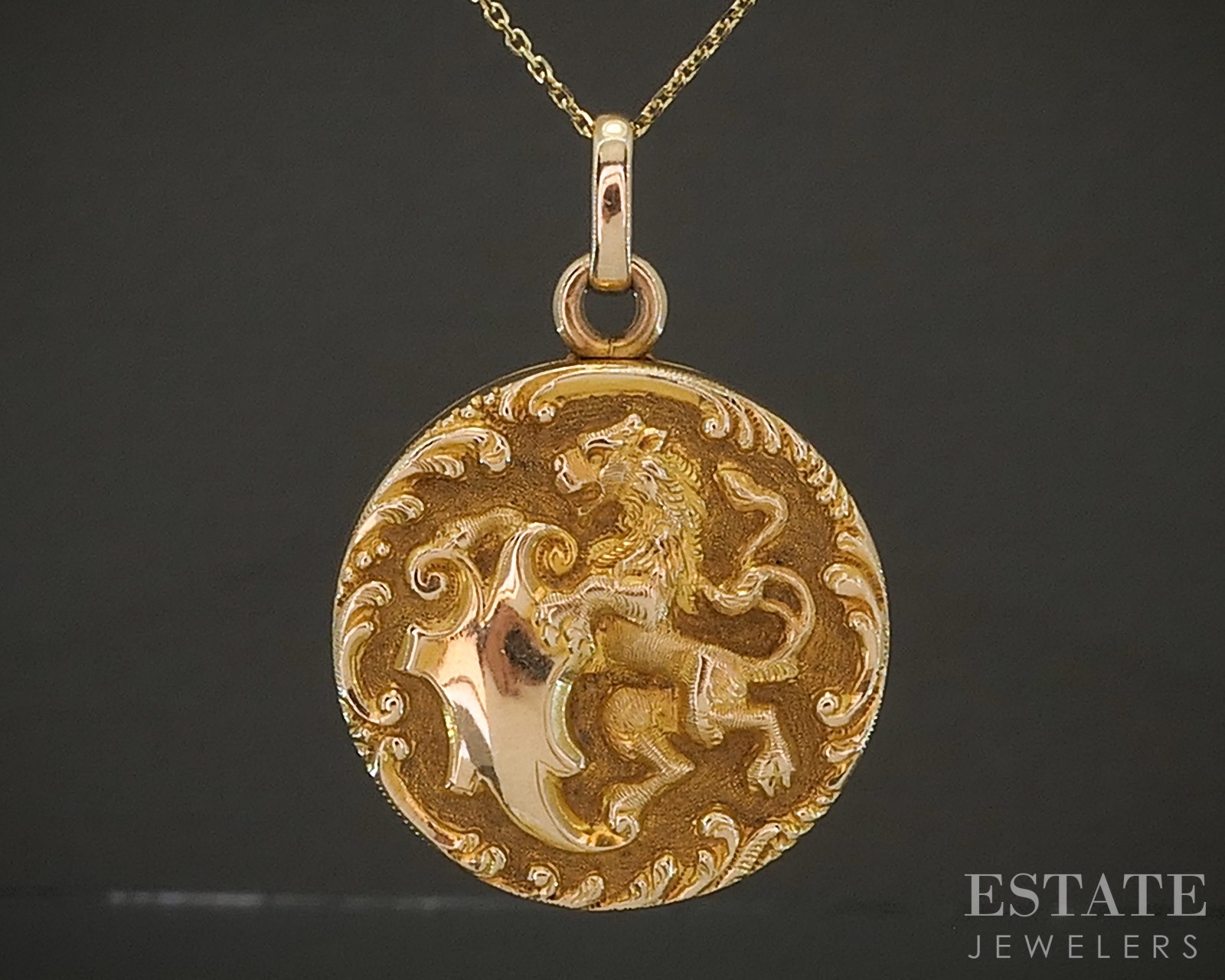 Antique 14k Yellow Gold Dimensional Lion Locket Necklace 9g 20″L p23856