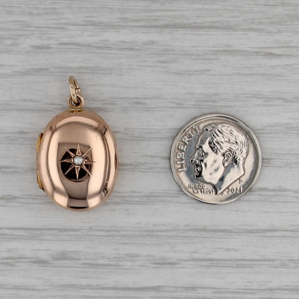 Vintage 9k Rose Gold Seed Pearl Locket Pendant Charm Fob Opens