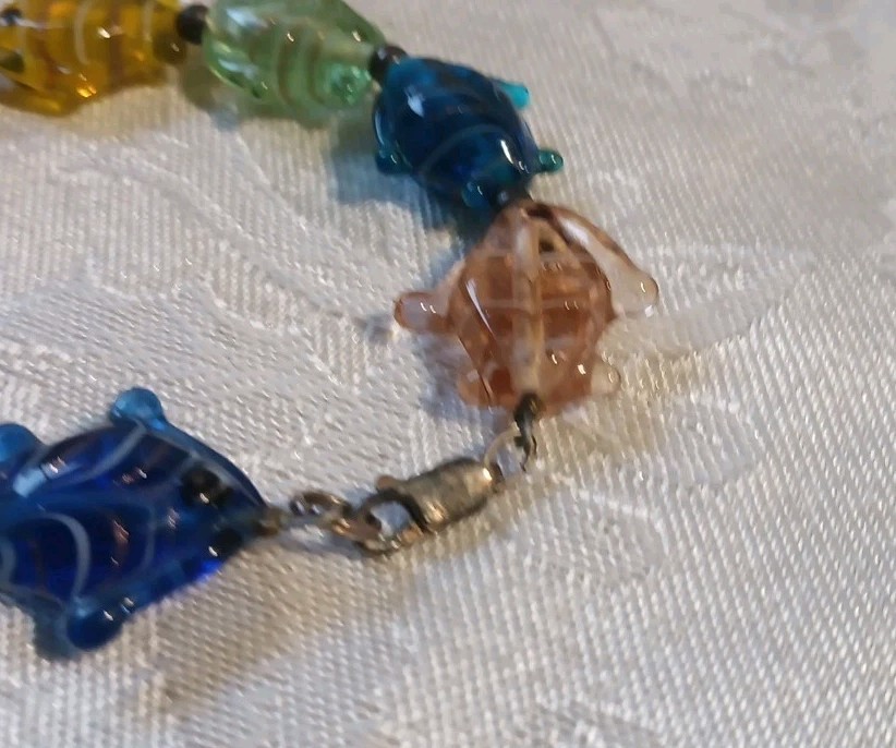 Vintage 6″ Glass Fish Beaded Handcrafted Bracelet 925 Lobster Clasp