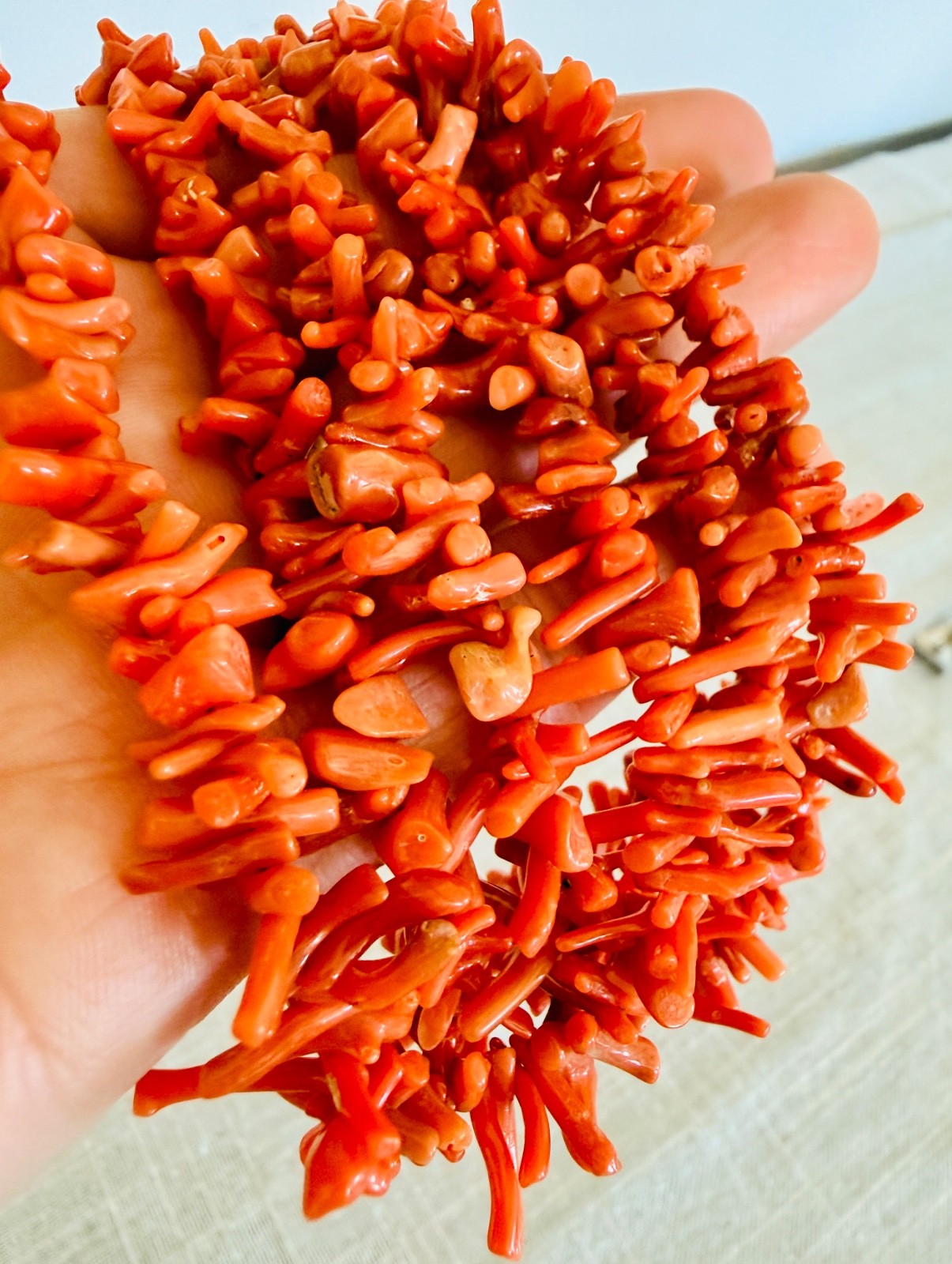 Vintage Natural Branch Coral Multi-Strand Necklace | Salmon Orange | Fringe