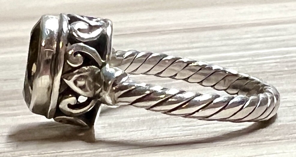 Vintage Designer Signed M ID Sterling Silver Twisted Cable Citrine Ring, Size 5