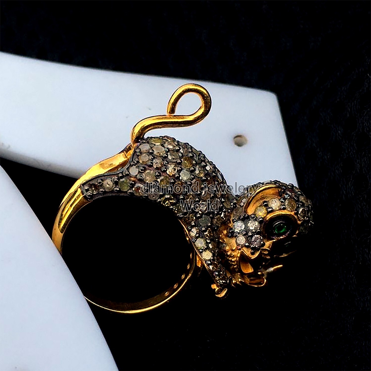 Victorian 3.55ctw Rose Cut Diamond Emerald Silver Stunning Monkey Ring Jewelry