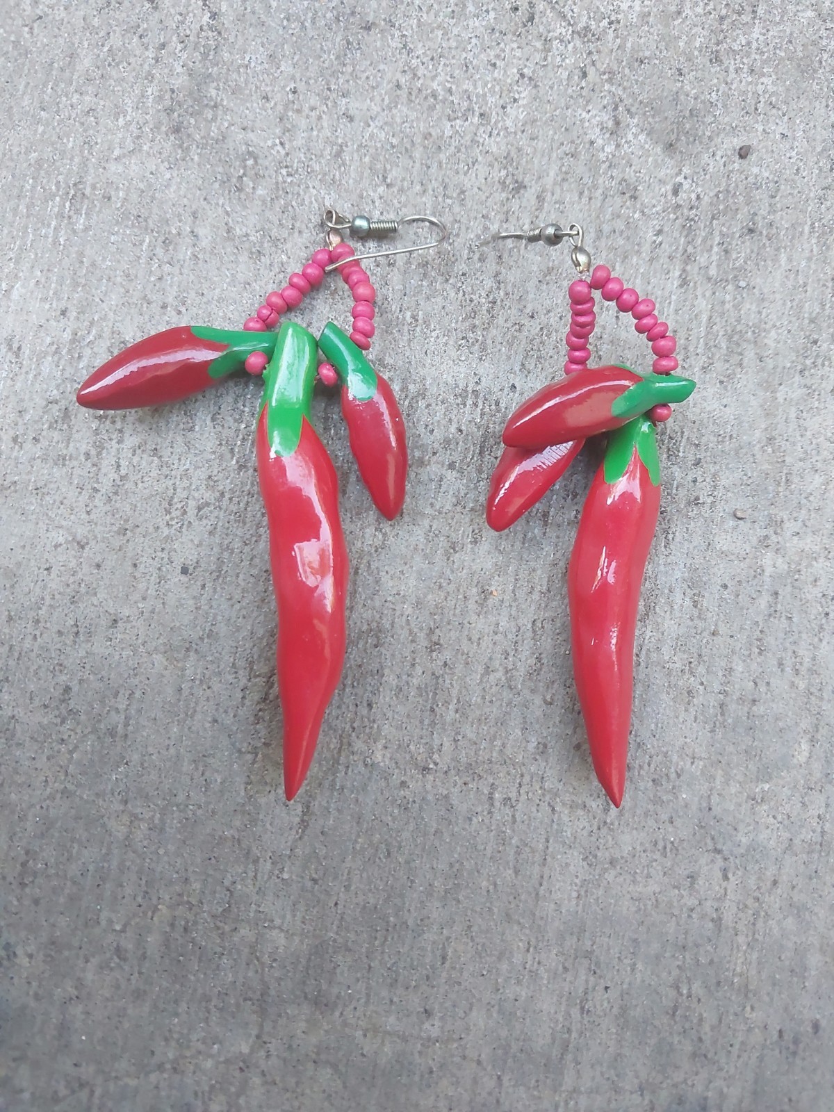 Ladies Red & Green Hot Chili Pepper Dangle Drop Earrings