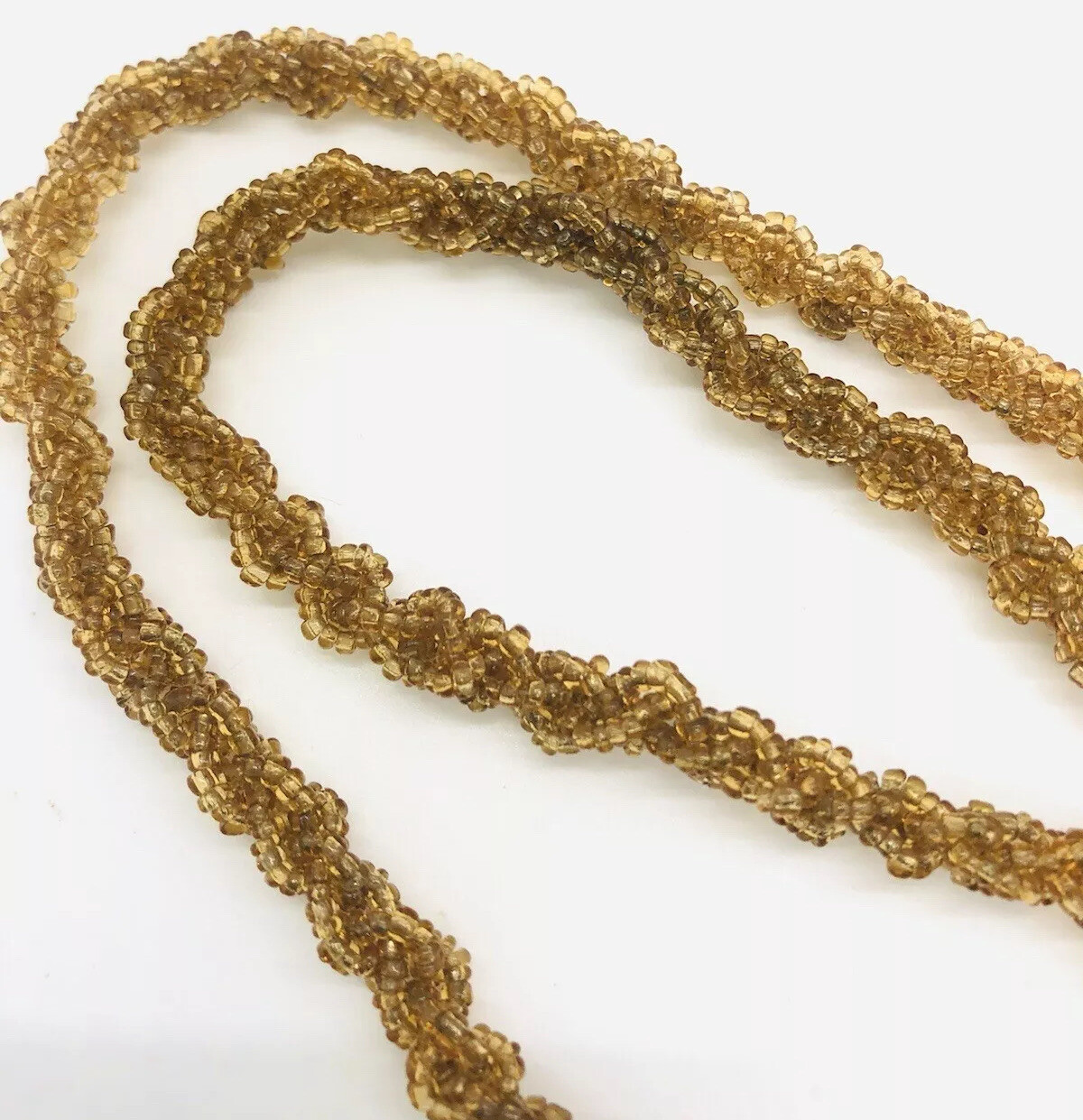 Art Deco Topaz Beaded & Woven Topaz Glass Necklace Flapper Vintage Jewelry