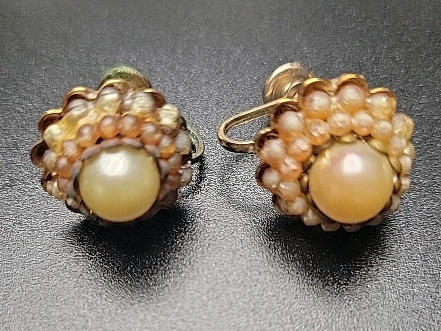 Vtg 1950s 1960s Clip On Earring Lot 13 Pairs Japan Hong Kong Beaded Cluster MCM