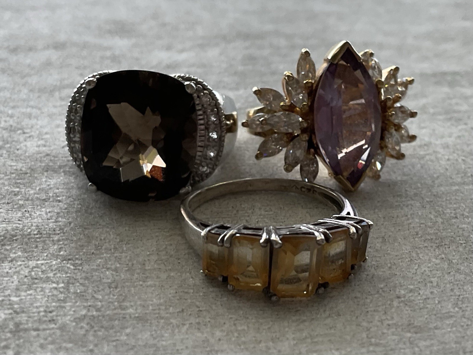 Lot Of 3 Vintage 925 Sterling Silver Rings Gemstones Assorted Estate Jewelry