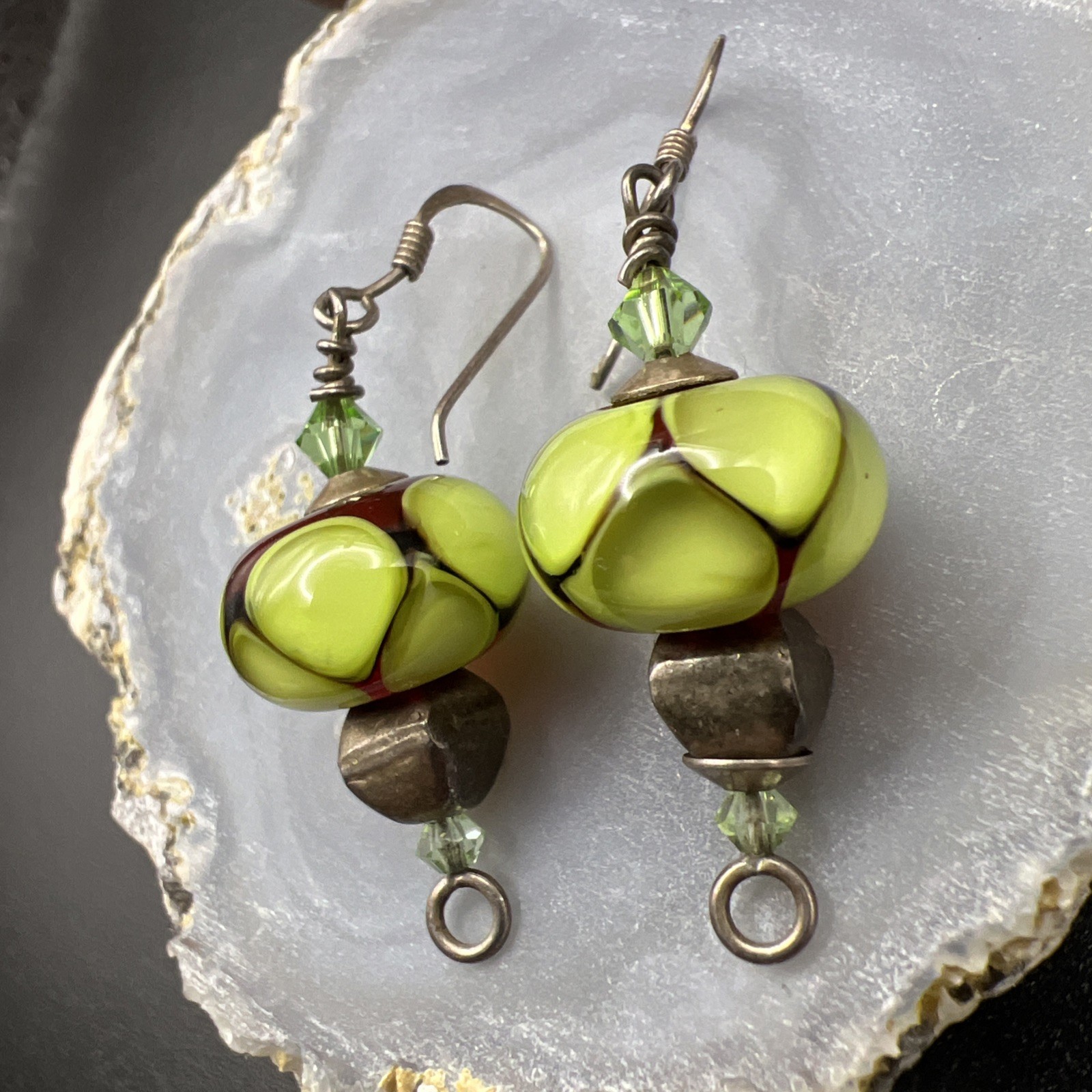 925 Sterling Silver Earrings ~ Southwestern Artisan Glass VTG ~ 1.5” ~ 7.2g