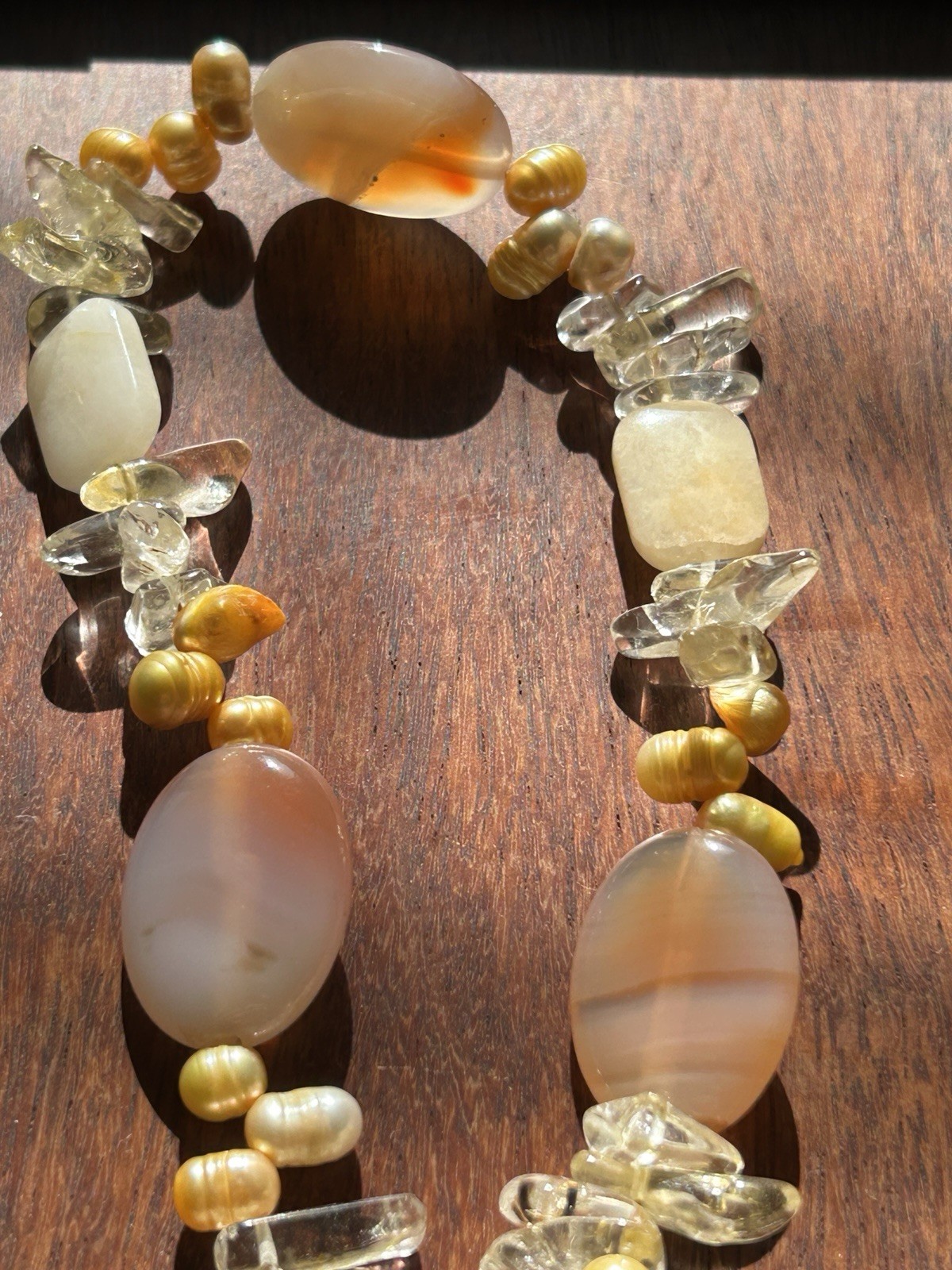Vintage Agate Pearl And Other Semi-Precious Stones Beaded Necklace