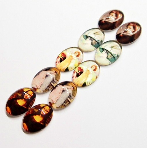 10 of 25x18mm Glass Victorian Art Deco Women Cameos, 5 Different Scenes, Nice