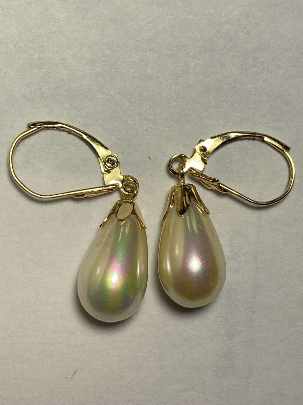Earrings Pierced 14K Lever Back Majorca Broilette Fax Pearls Iridescent Unused