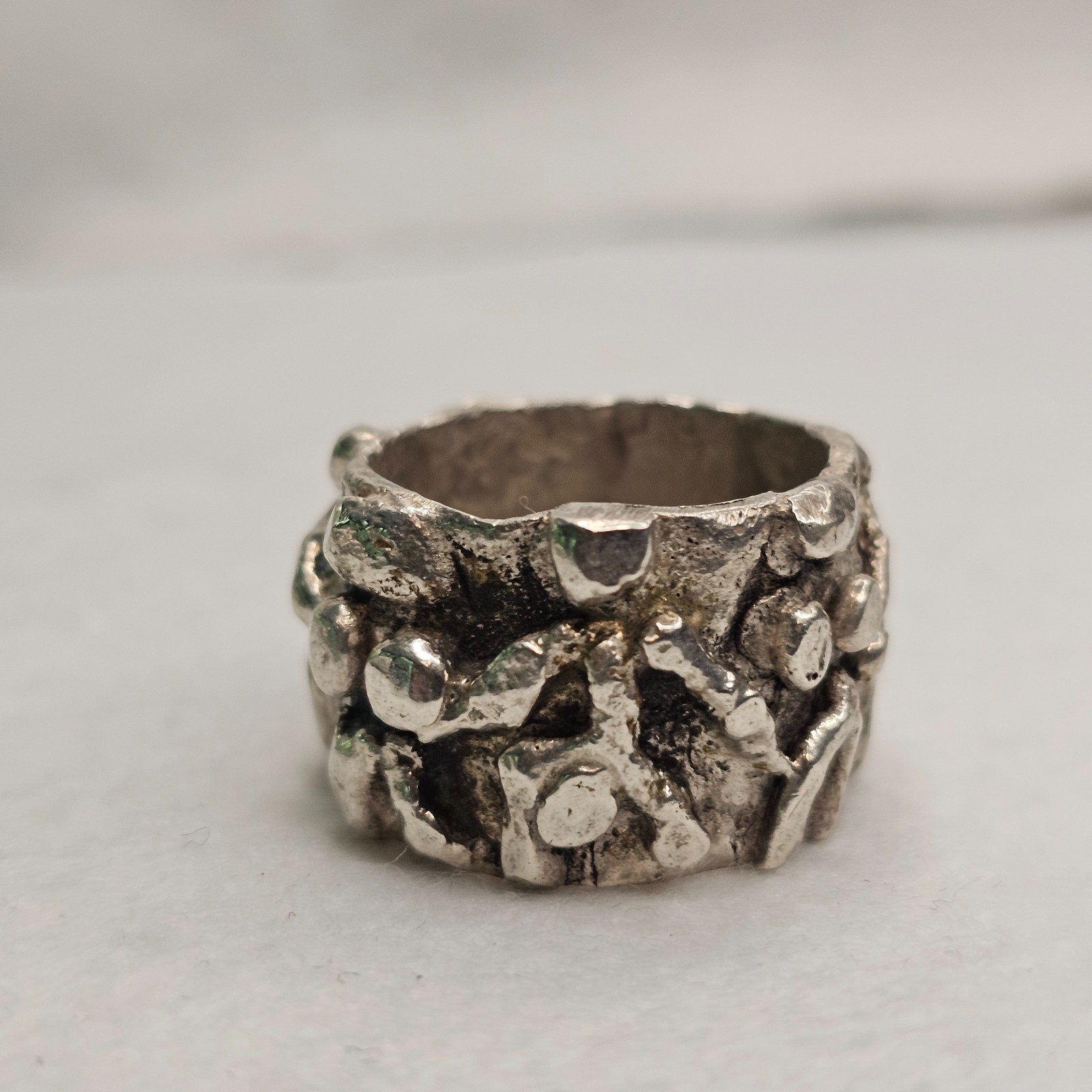 Vintage Brutalist Sterling Silver Abstract Figural Wide Band Ring Size 10 26.85g