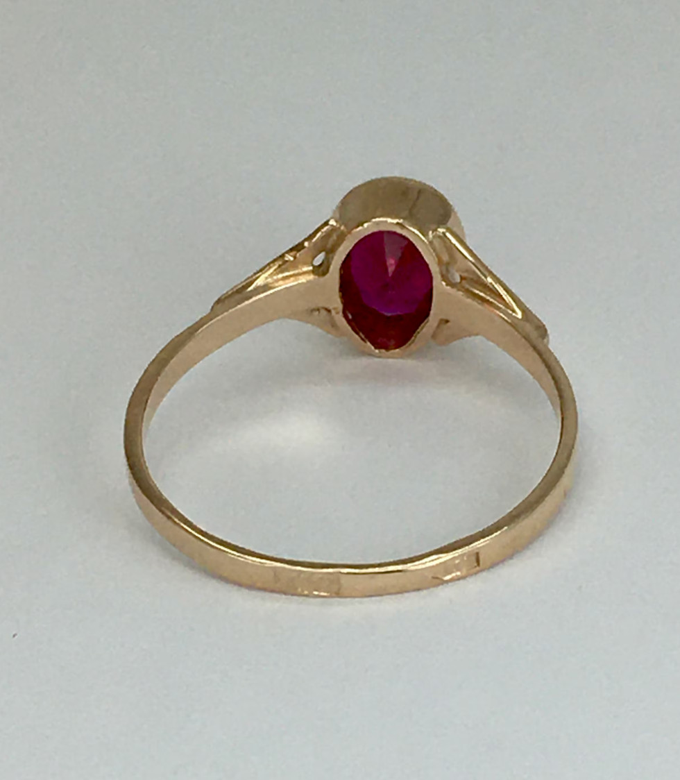 Chic Vintage Original Soviet Rose Gold 583 14k Ring With Ruby 6.5 US 1,85 g.