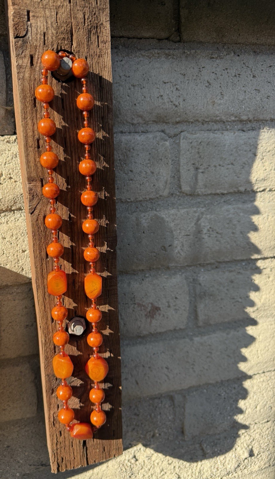 Vintage 100g Cherry Orange Catalin Bakelite Art Deco Mixed Bead Necklace 31”