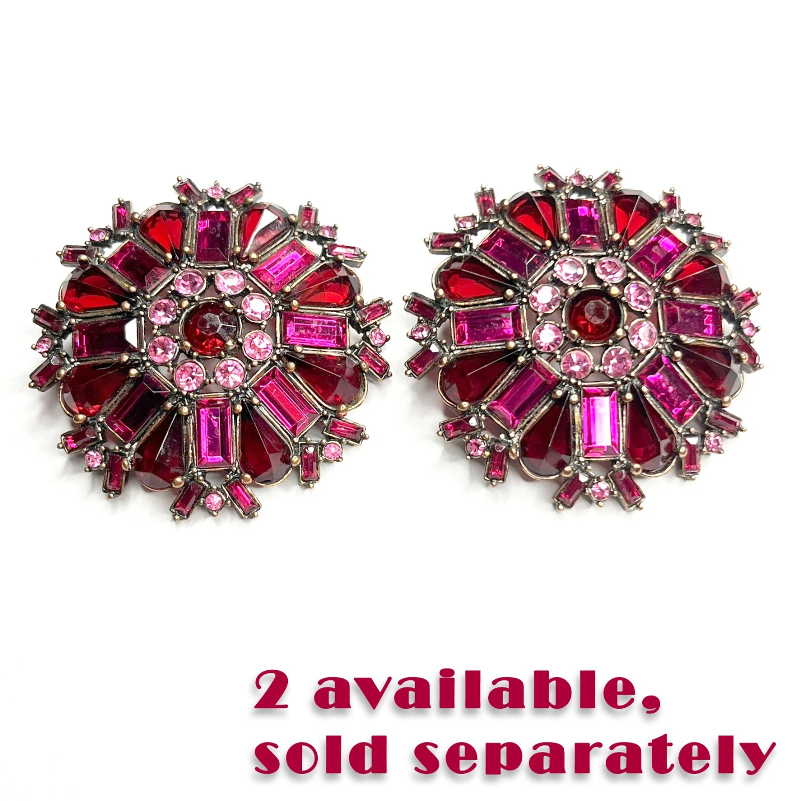 VTG Large Flower Snowflake Brooch Pin Red Fuchsia Pink Purple Glass Rhinestones