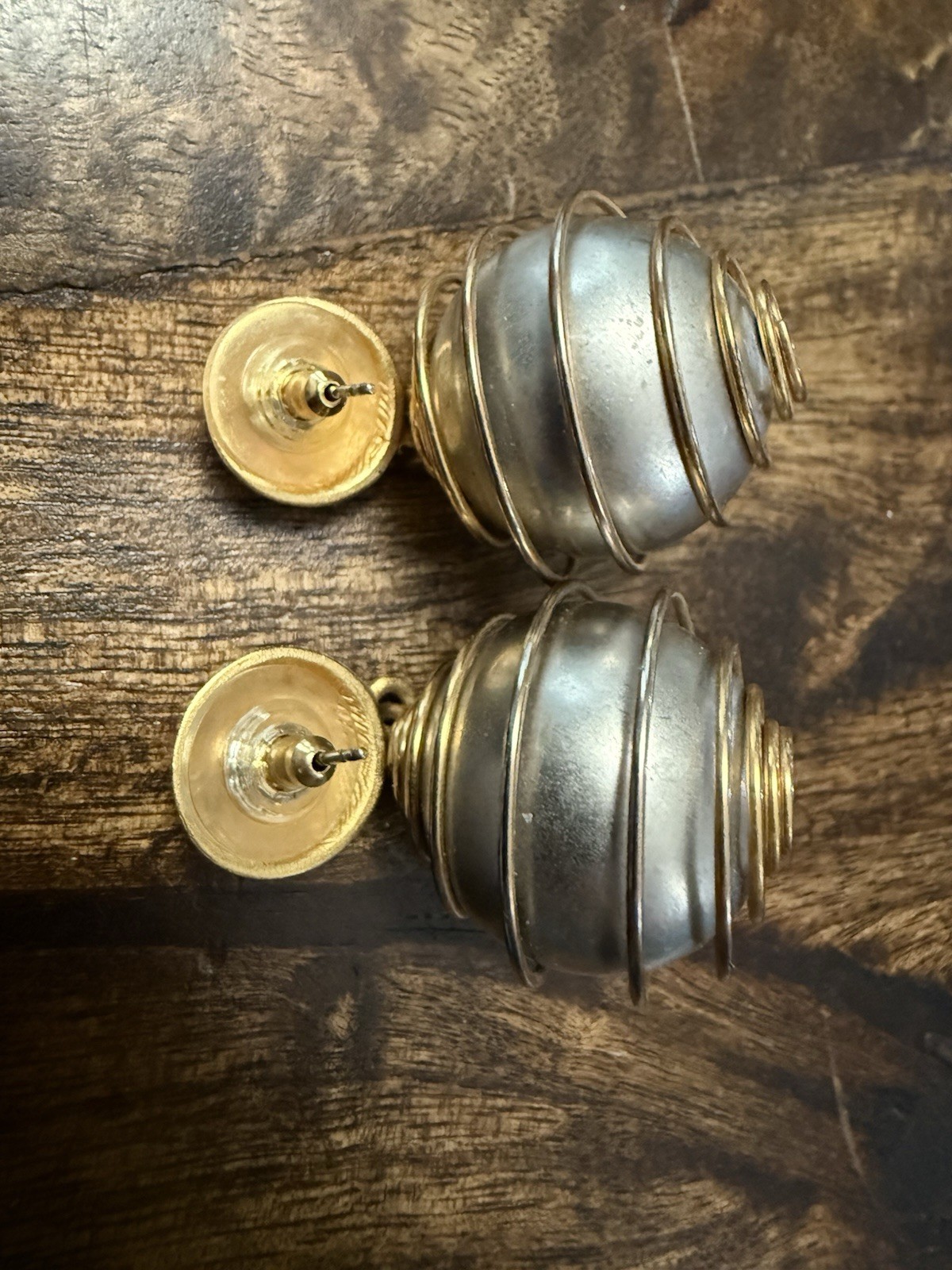 Givenchy Paris New York Brushed Gold and Silver Caged Ball Pierced Earrings