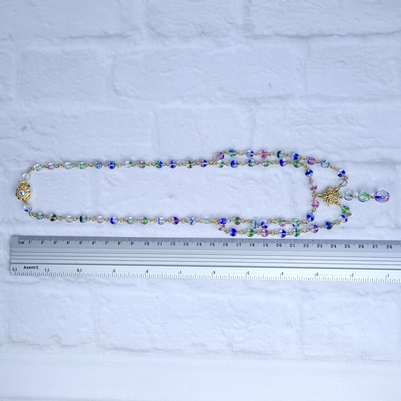 Iris Glass Necklace 18” Multicolor Czech Vintage Beads Women`s Jewelry
