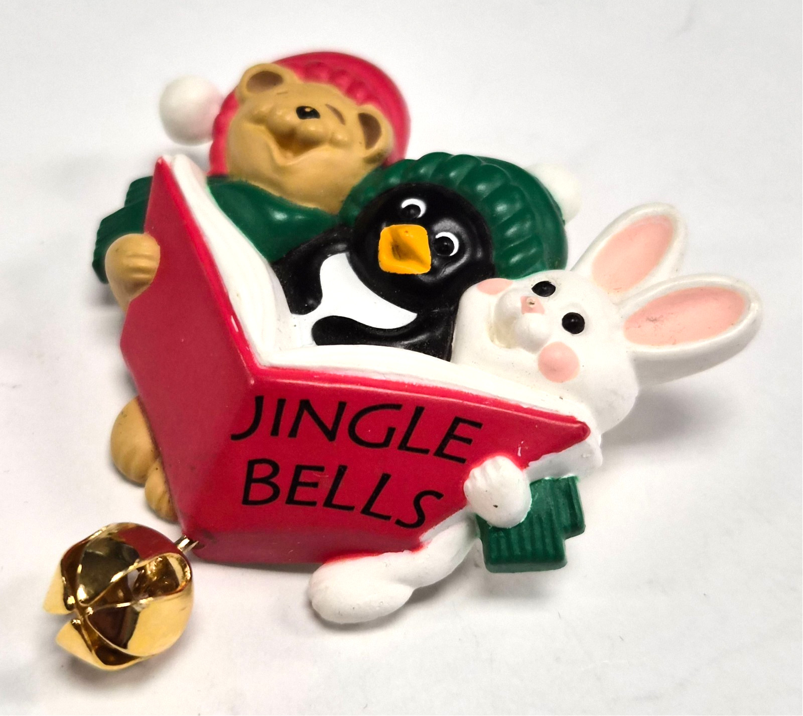 Vintage 90’s Hallmark Cards Christmas Carolers Bear Penguin Rabbit Pin / Brooch