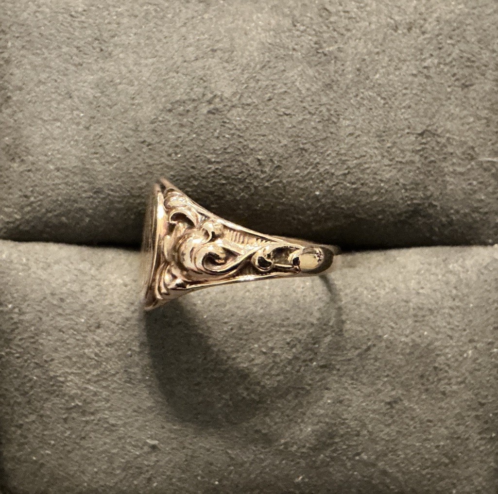 ANTIQUE ART NOUVEAU 14K Yellow Gold Oval Signet Ring Monogram GVB Size 7
