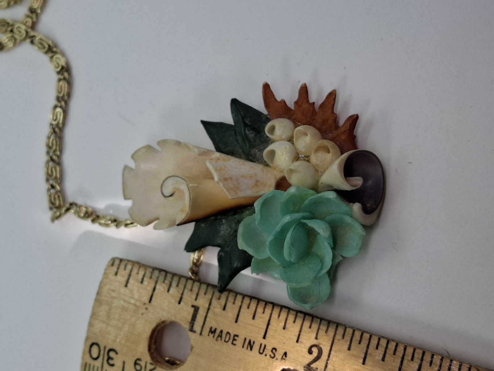 Vintage sea shell art pendant necklace beach mermaidcore paperclip chain