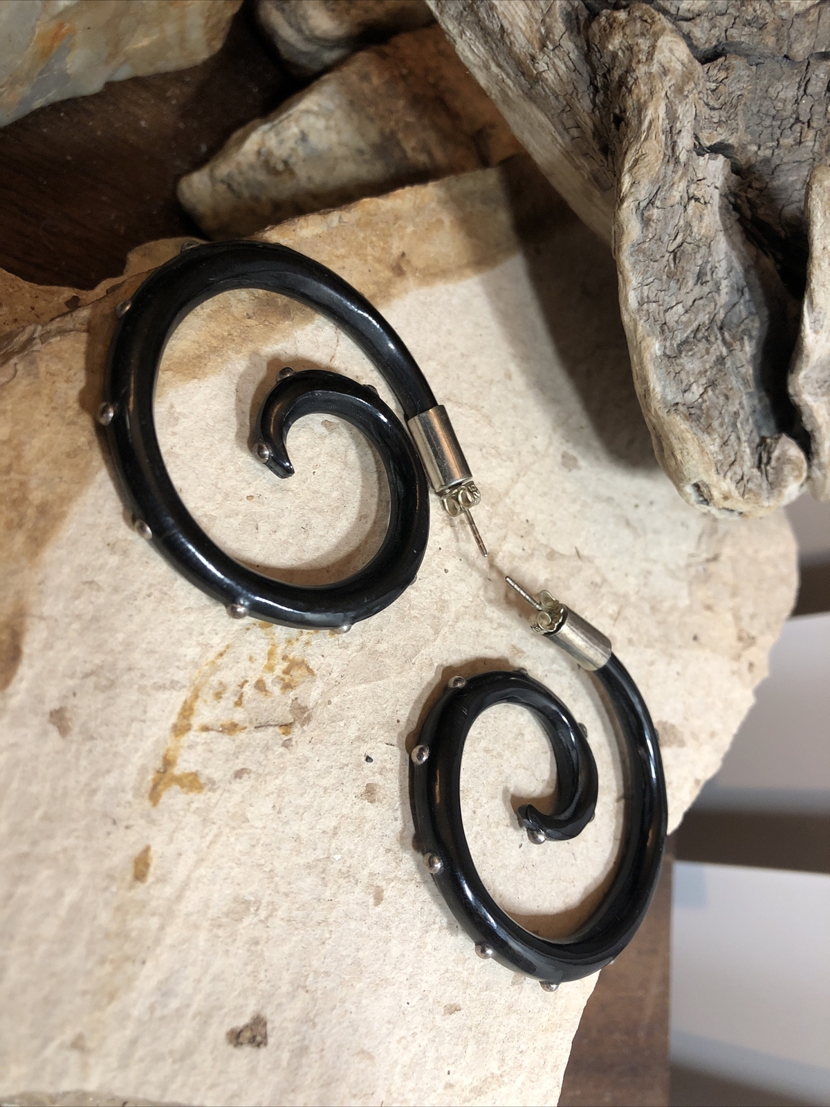 Tribal 925 Sterling Silver Large Swirl Stud Unisex Adult Earrings 14g
