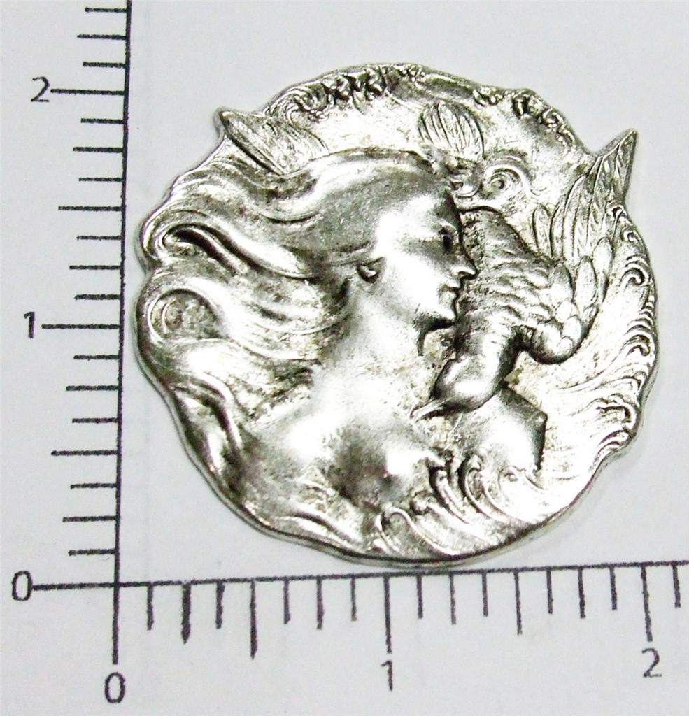 15054 Matte Silver Oxidized Victorian Woman w/ Dove Jewelry Finding
