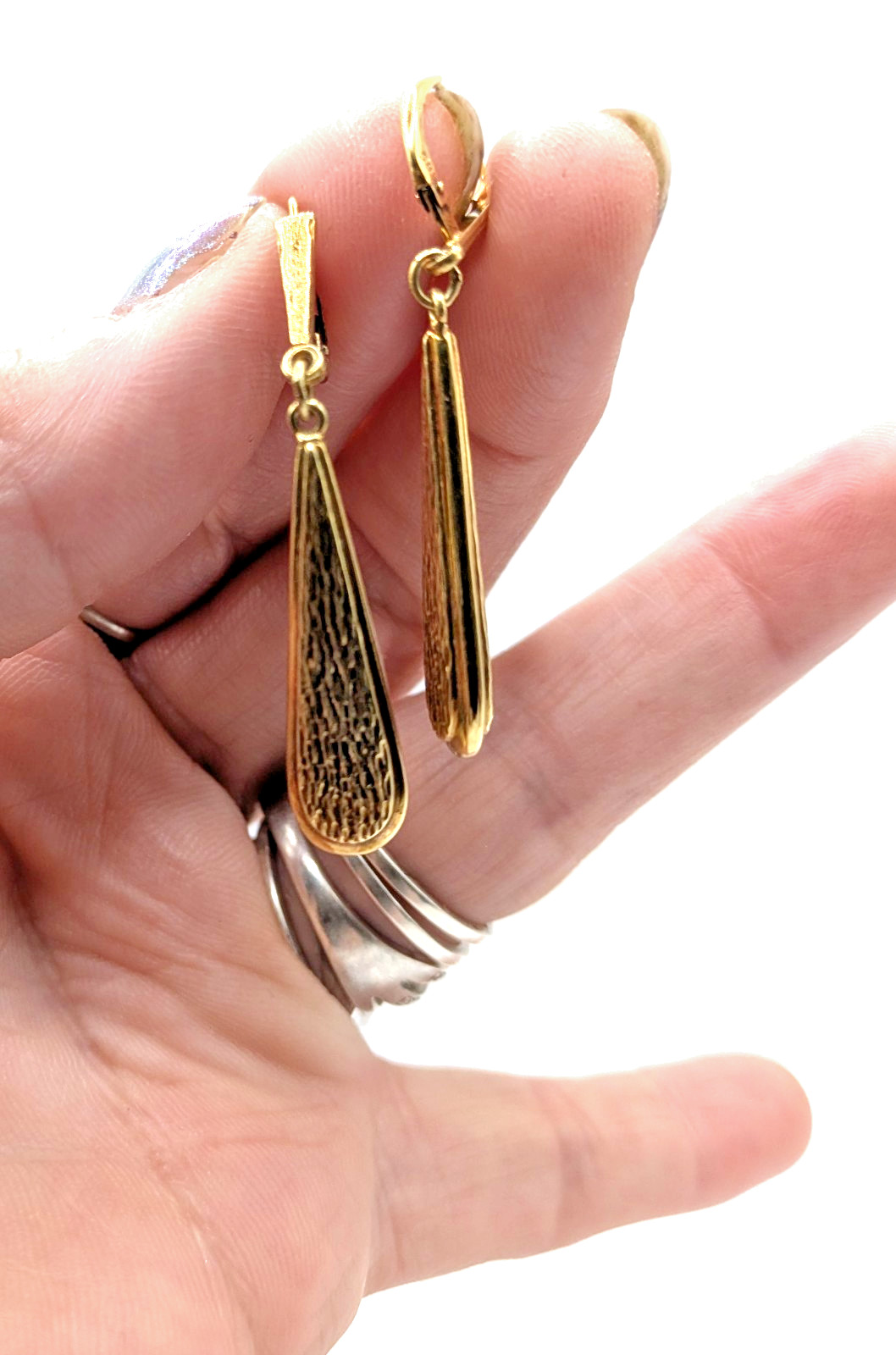Rare Vintage 14K Gold 3.71g Teardrop Dangle/Drop Leverback Earrings With Texture