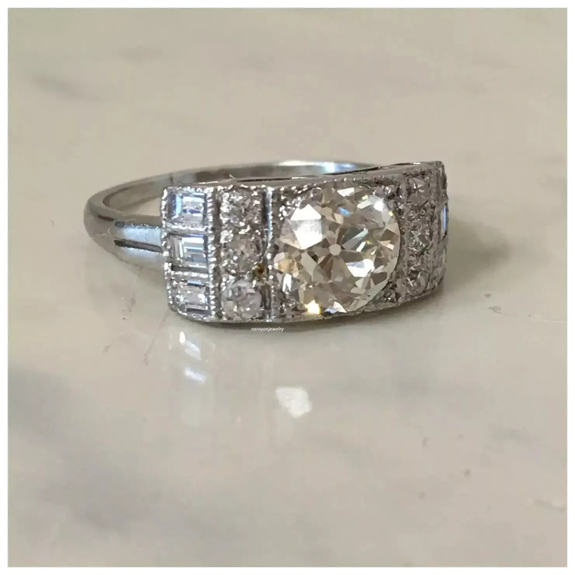 Art Deco Style 3 Ct Round Lab-Created Diamond Vintage Wedding White Gold FN Ring