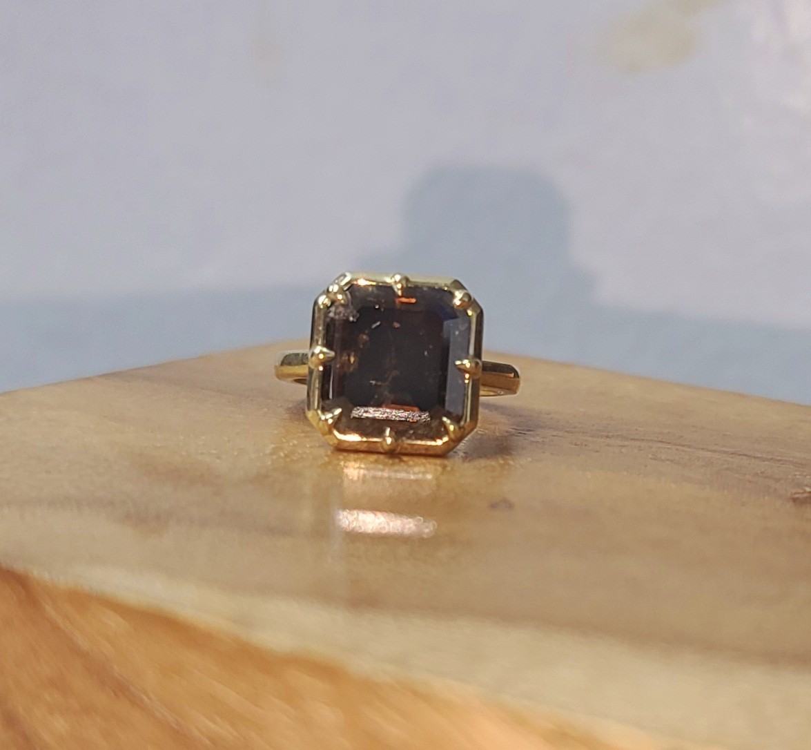 14k Yellow Gold Engagement Ring 4.46ct.Natural Asscher Cut Champagne Diamond