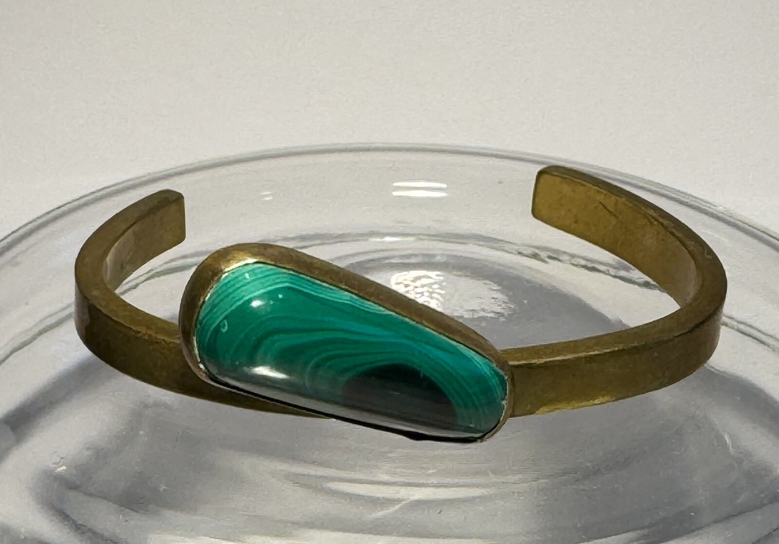 Vintage Malachite & Thick Copper Cuff Bracelet Retro Art Deco Revival Design 30g