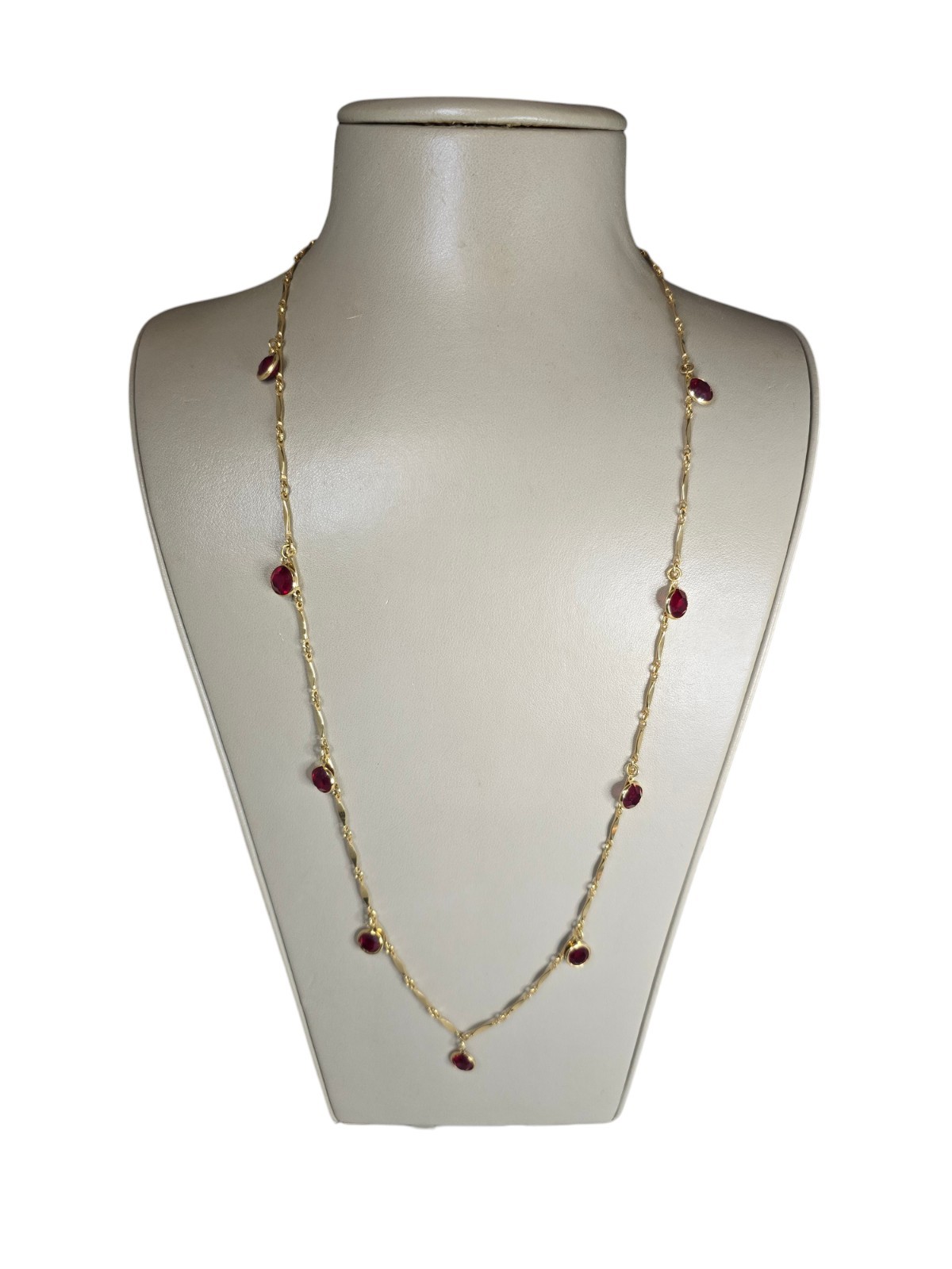 Vintage Gold Plated Red Dangle Charms Long Chain Necklace 30″