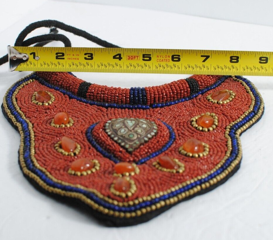 Vintage Ethnic Tribal African Beaded Bib Necklace Handmade 8″ by 10″