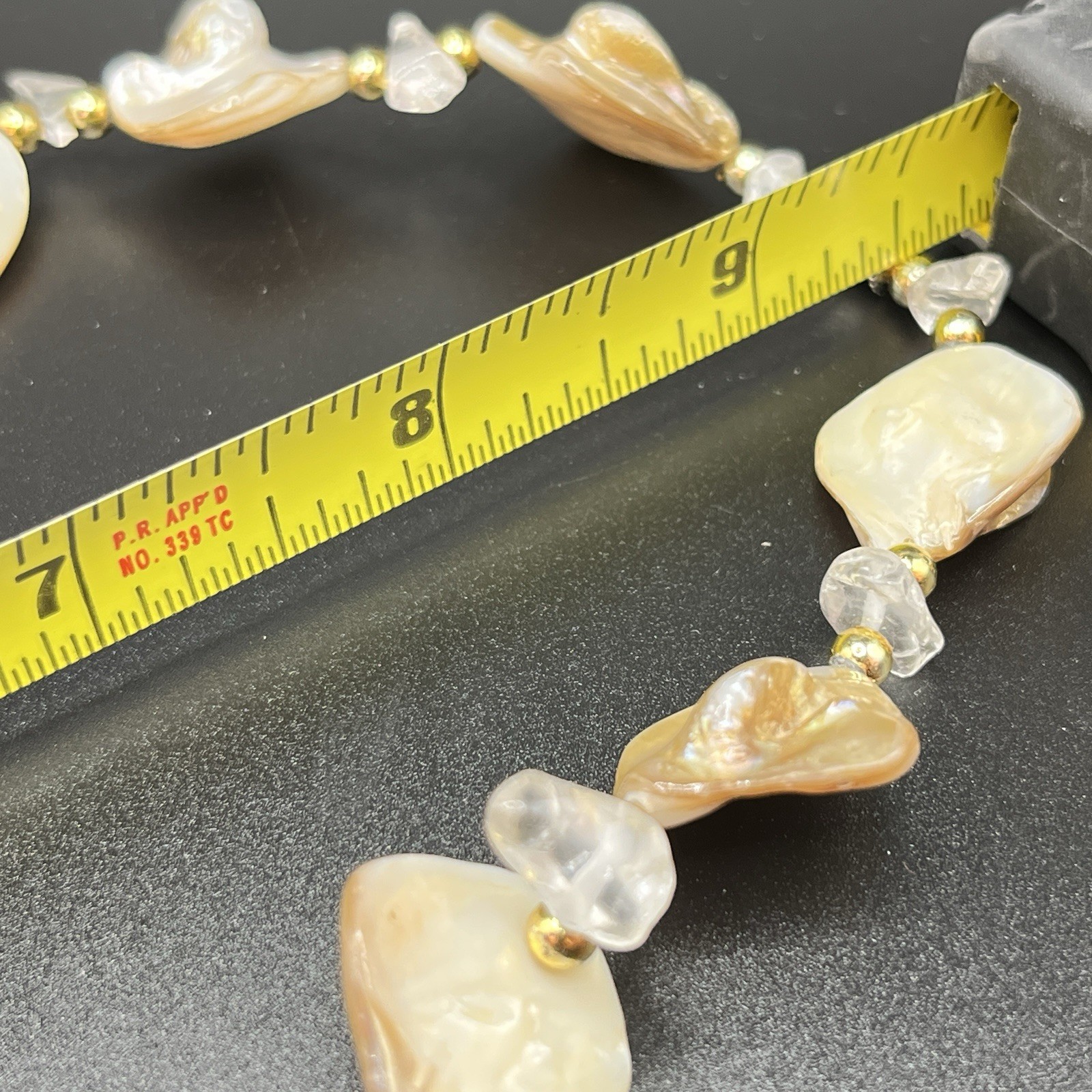 Vintage Beaded Shell Mother of Pearl Necklace Peach Cream Beige Pearlescent 19”